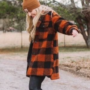 Oversized Plaid Shacket Orange and black small